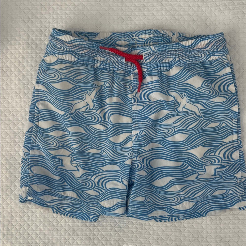 THE BEAUFORT BONNET COMPANY Blue and White Wave swim trunks